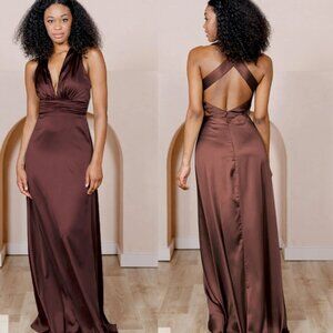 Revelry Dylan satin dress, bridesmaid, mahogany, size 2, petite maxi